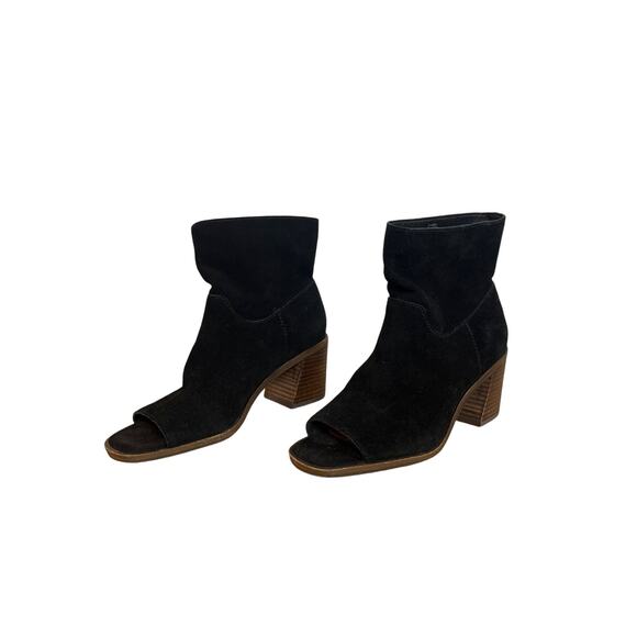 Lucky Brand Womens Ryemi Bootie Peep Toe Suede Size 7.5 Black Pull-On Fall Boho - Picture 1 of 8